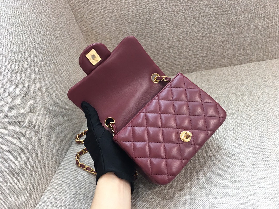 Mini Classic Flap Lambskin Bag A01115 Purplish Red/Gold